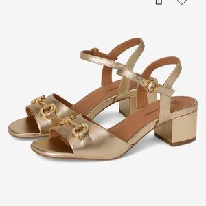 Johnston & Murphy Gold Block Heel Mules